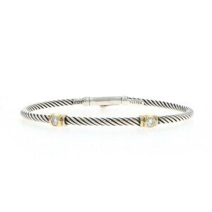 David Yurman Cable Diamond Two-Station Bangle Bracelet 6 1/2" - Round .20ctw